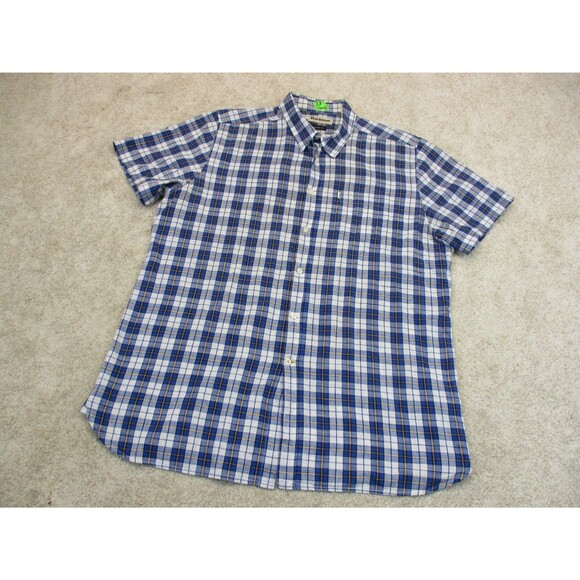 Barbour Shirt Mens Large Blue White Plaid Cotton Short Sleeve Casual Button Up - Picture 2 of 12